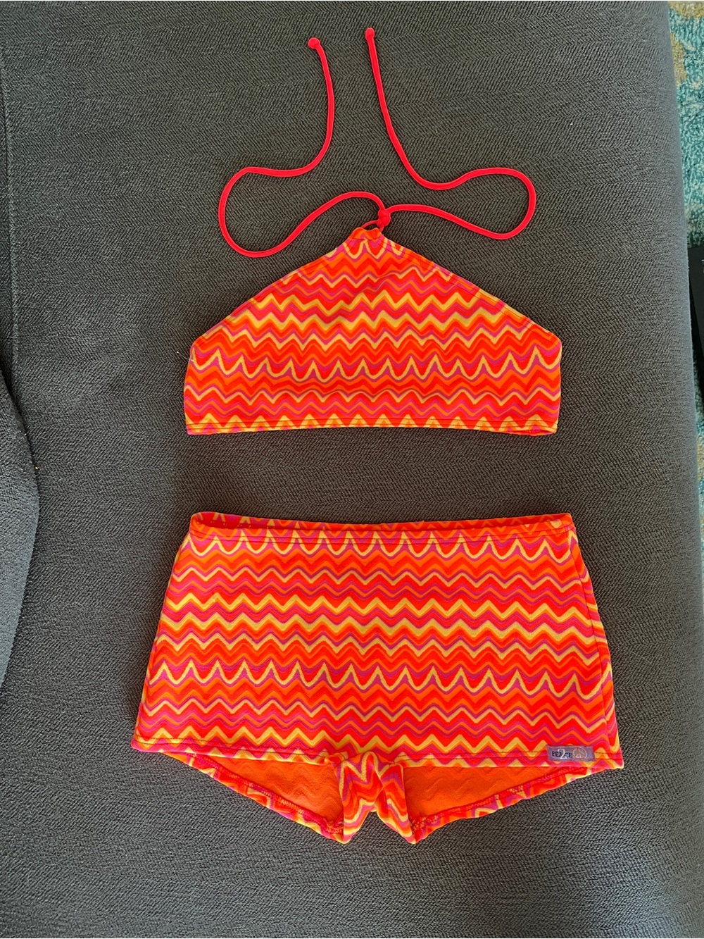 Vibrant Orange Chevron Halter Bikini Set